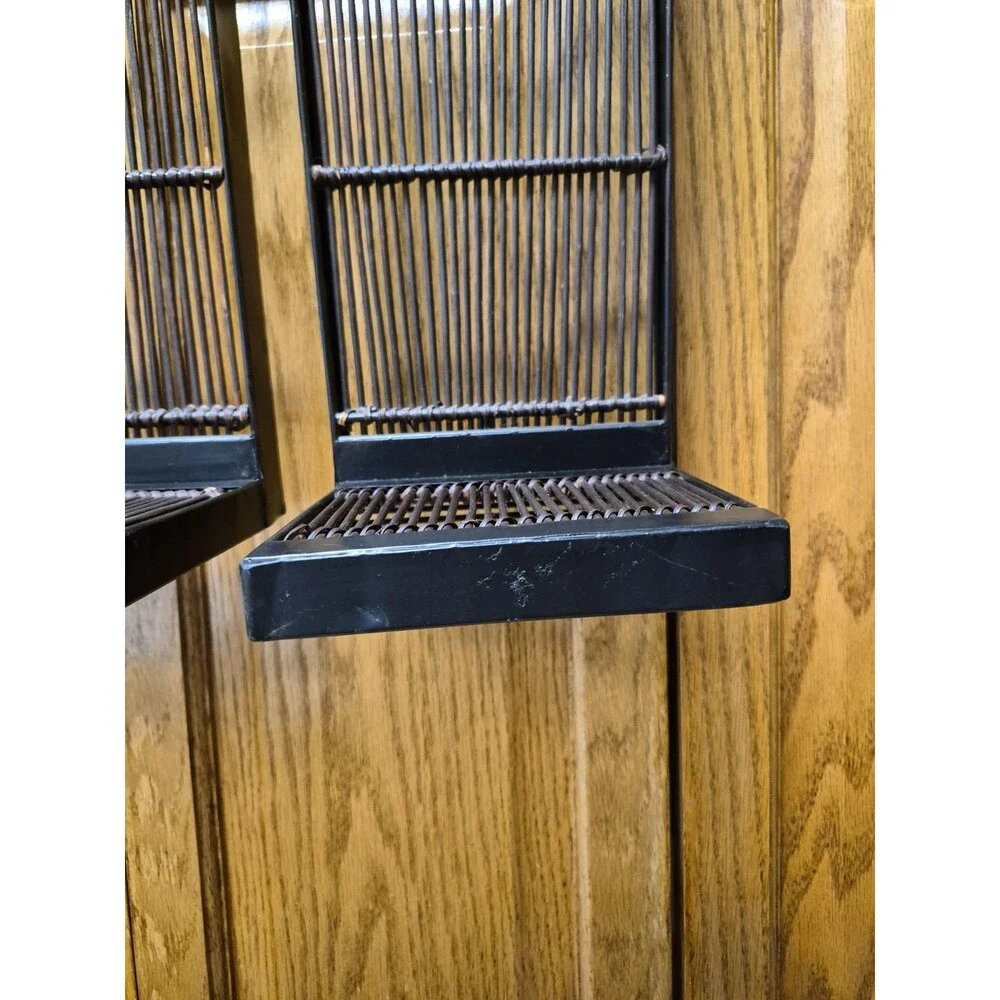 Set Of 2 Vintage Black Bamboo Wall Sconces Shelves Boho MCM Tokyo 6x18